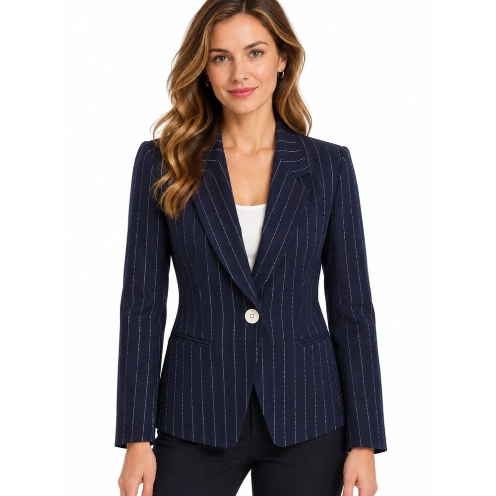 EUC Vintage 100% wool Evan Picone Petites women's stripped 1 button blazer suit